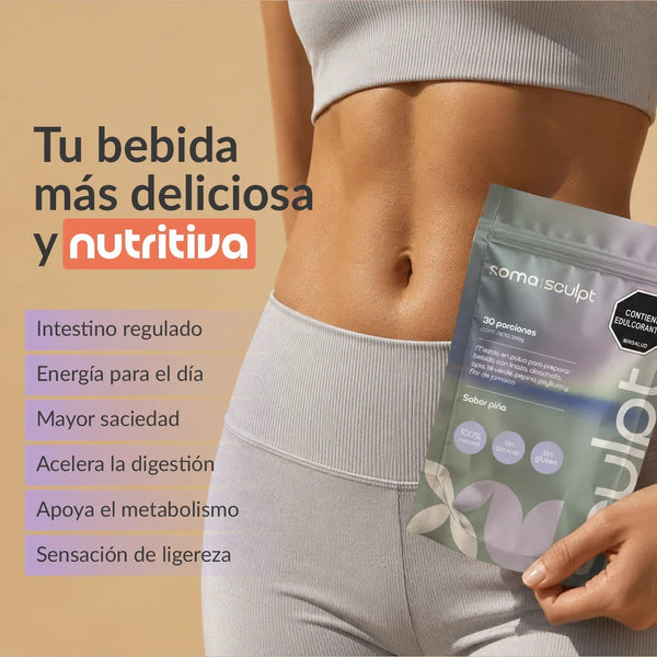 Bebida nutritiva Soma Sculpt sabor piña, sin azúcar ni gluten, para digestión y metabolismo