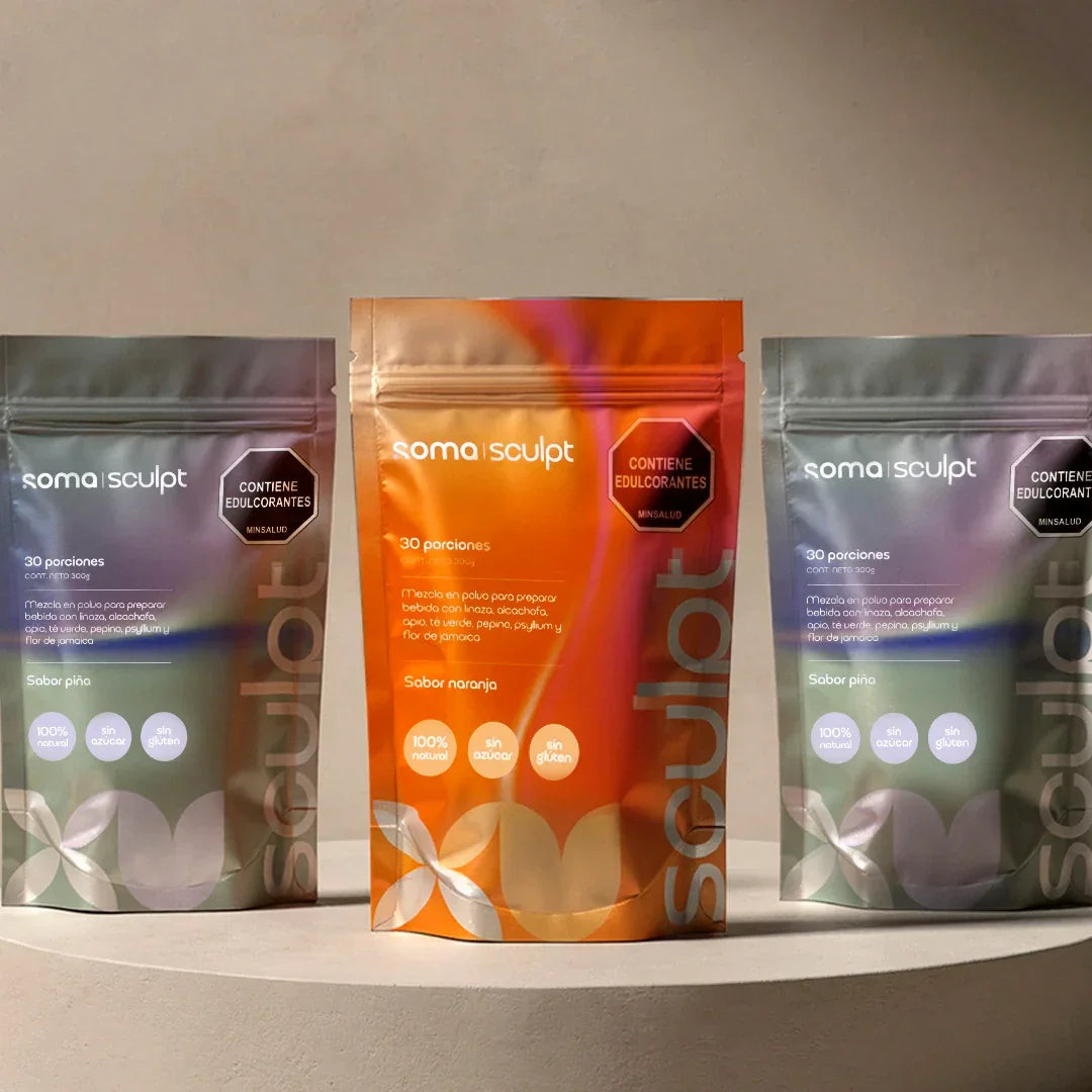 Soma Sculpt sabor piña y naranja, mezcla en polvo 100% natural sin azúcar ni gluten, 30 porciones