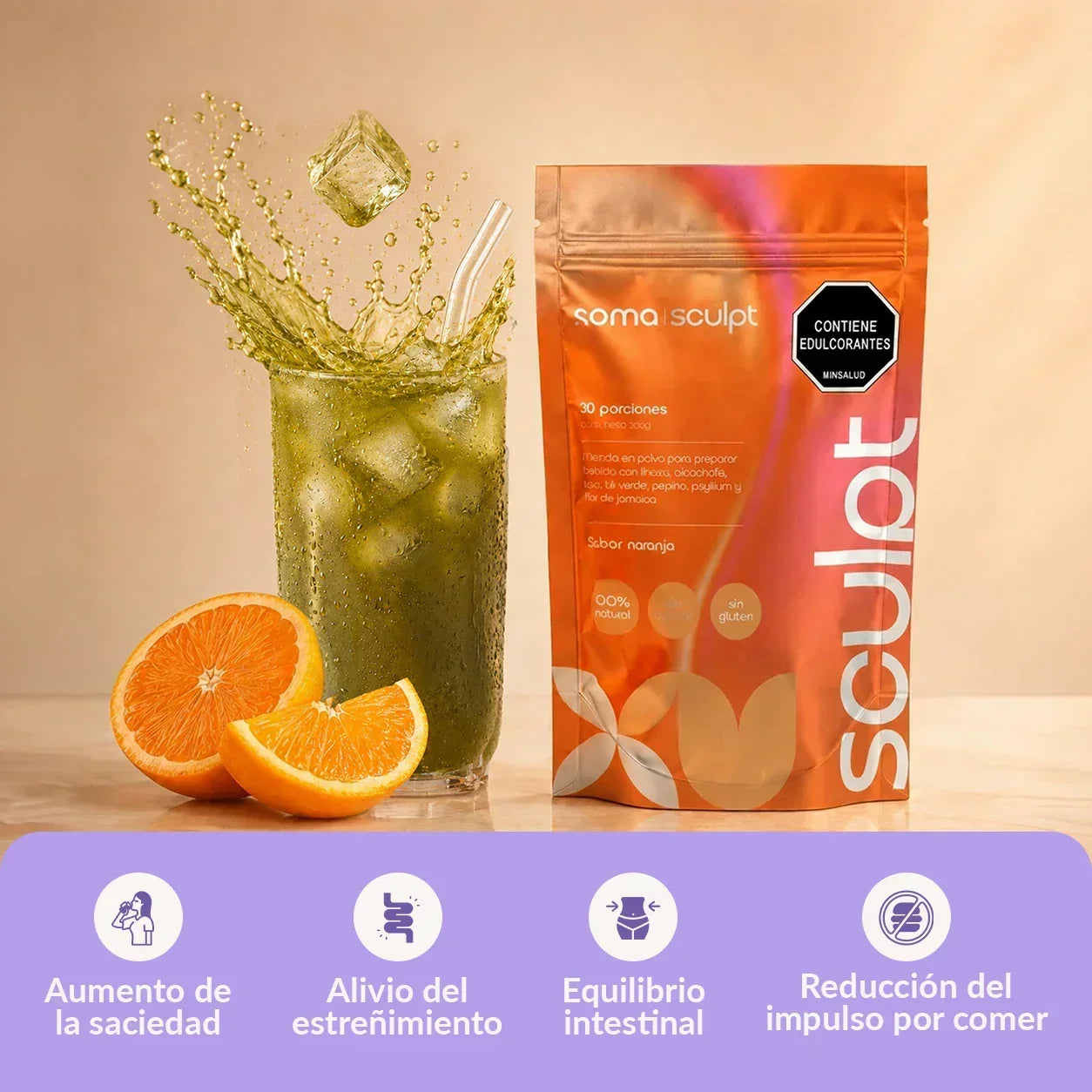 SOMA Sculpt en polvo con un vaso preparado