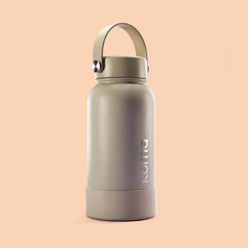 Botella térmica Soma con asa, color beige, ideal para mantener bebidas frías o calientes